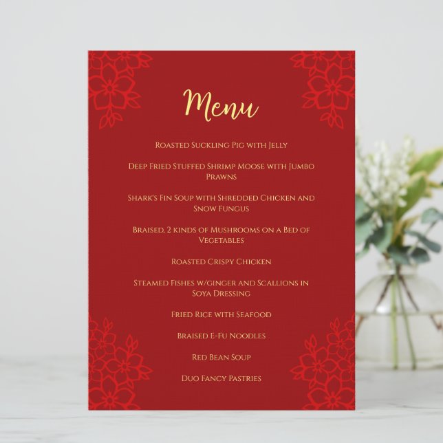 Menu Logo floral rouge mariage chinois double bonheur M (Debout devant)