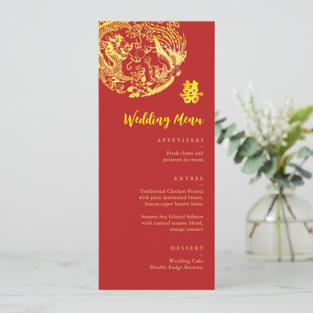 Menu Logo traditionnel chinois Dragon Phoenix mariage (Debout devant)