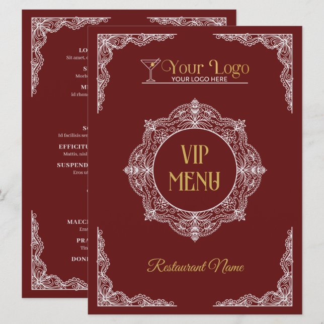 Menu Logo VIP élégant orné dessiné à la main Rouge (Devant / Derrière)