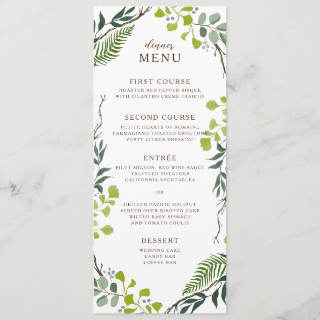 Menu Loin d'Eucalyptus Hand-Drawn Greenery Wedding (Devant)