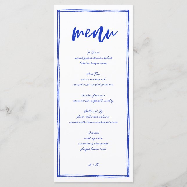 Menu Longue Mariage Bleu Français Moderne (Devant)