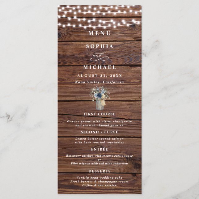 Menu Lumières de Chaîne en Bois Rustique Mariage Pot Ma (Devant)