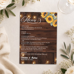 Menu Lumières de Chaîne Rustiques en Bois Brun Mariage