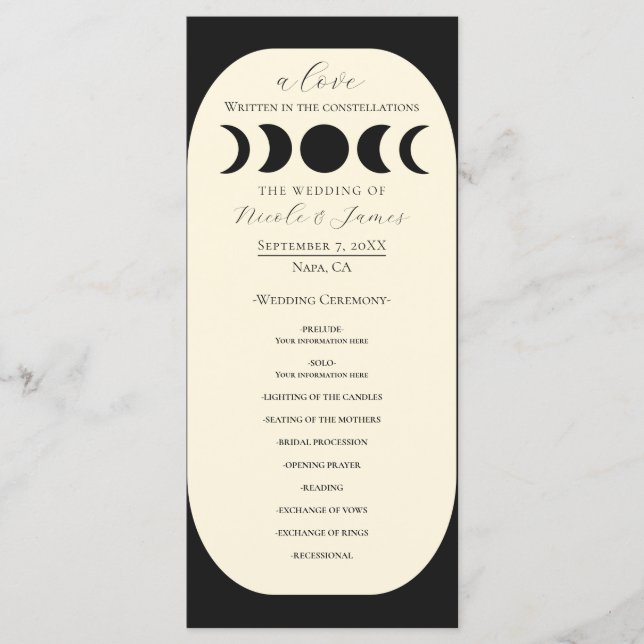 Menu Lunar Luxe Black Cream Moon Phase Wedding Programm (Devant)