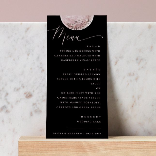 Menu Lune blush mystique | Dîner Mariage noir élégant (Créateur téléchargé)