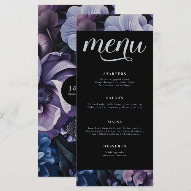 Menu Lune botanique | Mariage floral gothique (Devant / Derrière)