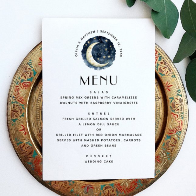 Menu Lune de nuit minimaliste simple céleste mariage (Créateur téléchargé)