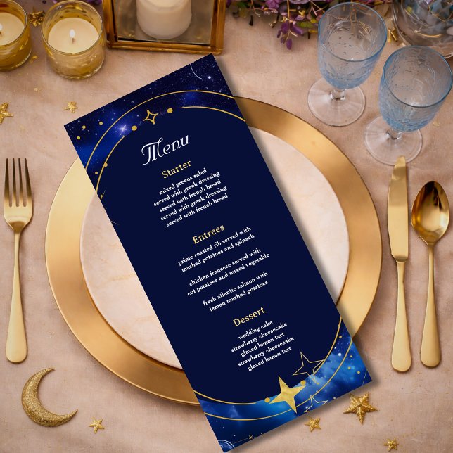 Menu Lune d'or bleu mystique astronomie céleste mariage (Créateur téléchargé)