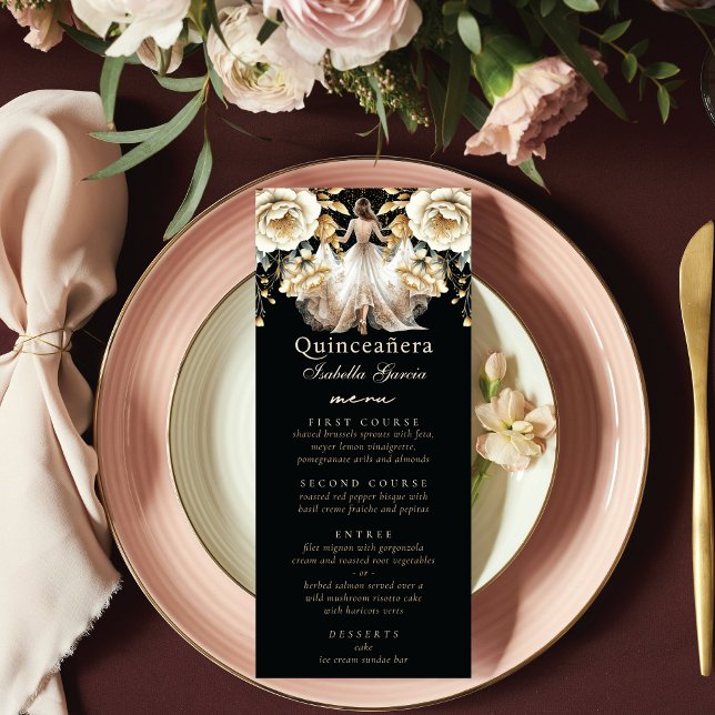 Menu Luxe Black Ivory & Gold Quinceañera (Créateur téléchargé)