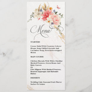 Menu Luxe Chic Calligraphie Mariage rose floral