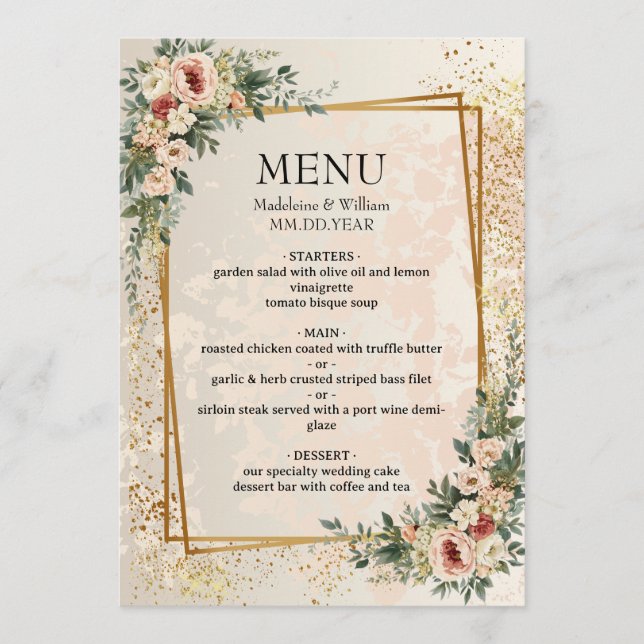 Menu Luxe Elegant Garden Flowers Mariage (Devant)