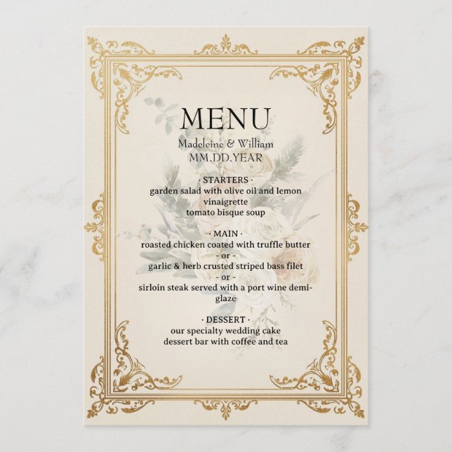 Menu Luxe Formal Elegant Mariage Or (Devant)