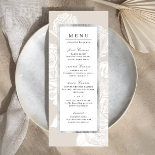 Menu Luxe rose argent neutre vintage mariage botanique