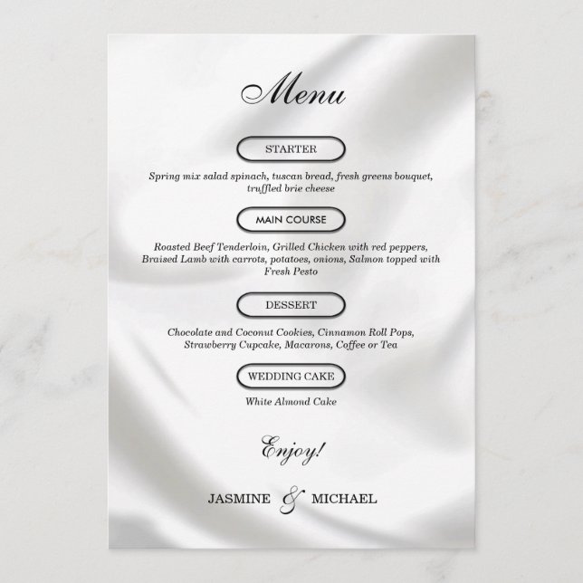 Menu Luxe Texture Mariage Élégant Blanc Intemporel Mode (Devant)