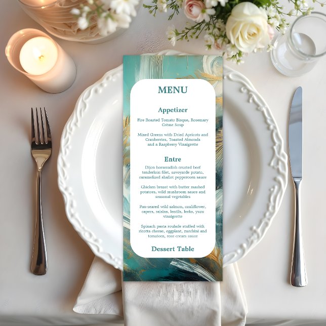 Menu Luxe Turquoise et Doré aux Traits de Pinceau (Créateur téléchargé)