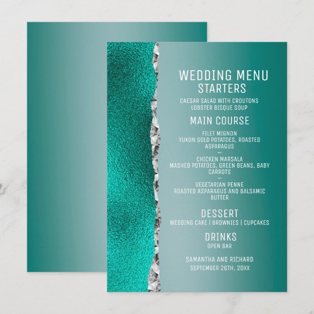 Menu Luxe Turquoise Turquoise Silver Parties scintillan (Devant / Derrière)