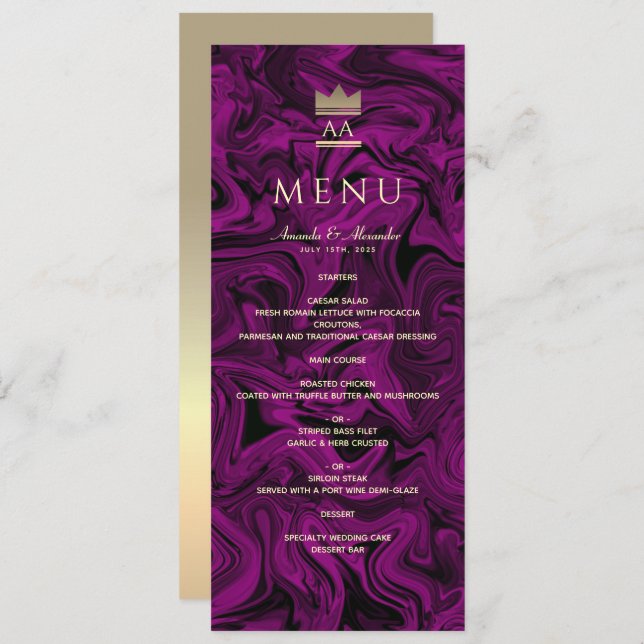 Menu Luxe violet et Mariage noir (Devant / Derrière)