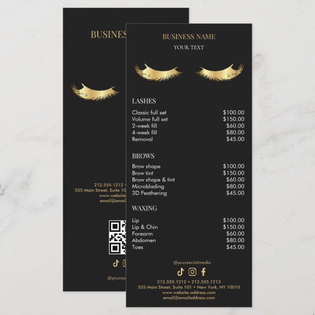 Menu Luxury Black and Gold Salon Price List (Devant / Derrière)