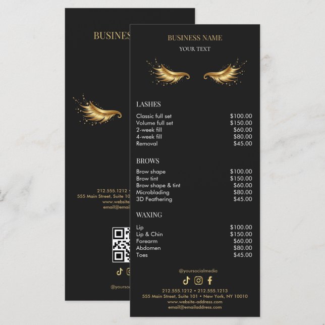 Menu Luxury Black and Gold Salon Price List (Devant / Derrière)