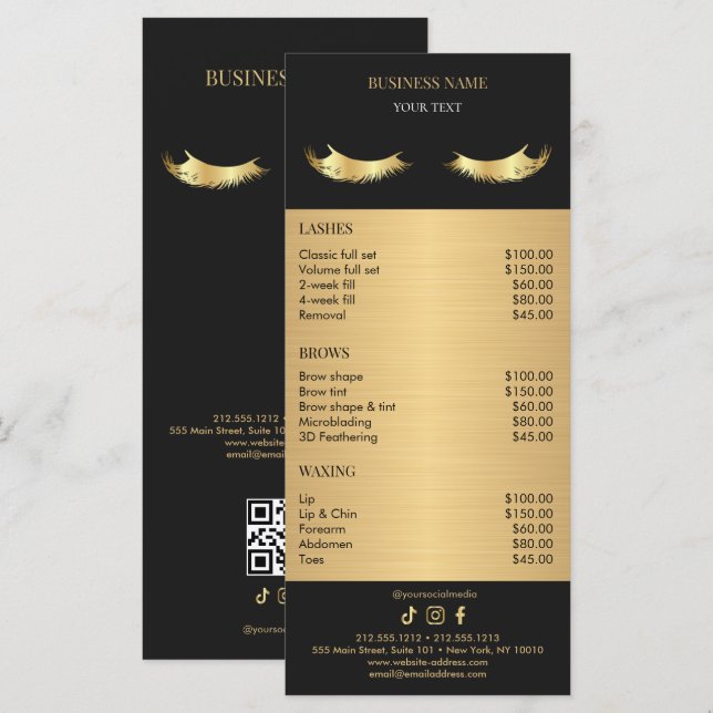 Menu Luxury Black and Gold Salon Price List (Devant / Derrière)