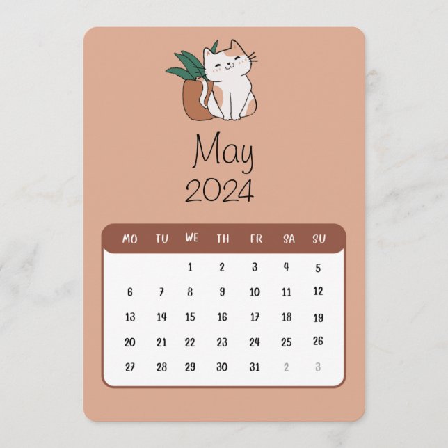 Menu Mai 2024 Stand Alone Chat Et Calendrier Plante (Devant)