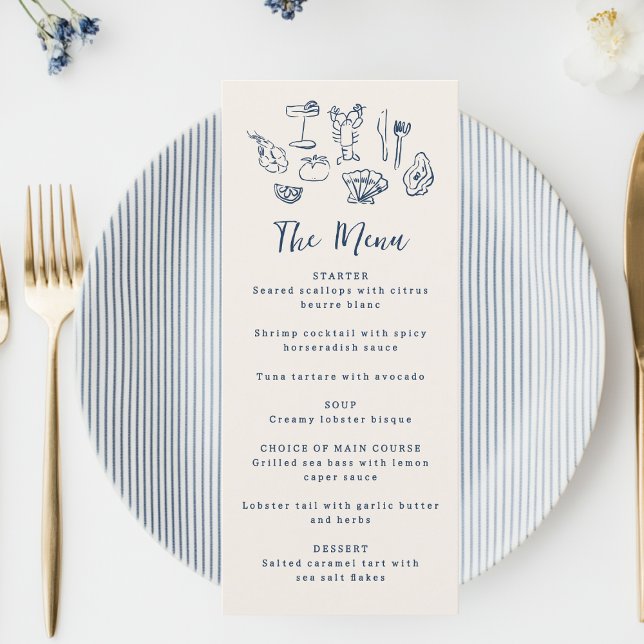 Menu Main Drawn Funky Nautical Birthday Wedding Party (Créateur téléchargé)