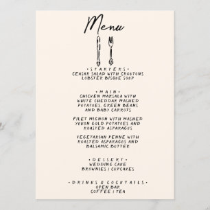 Menu Main moderne écrite dessinée Rétro Mariage origina