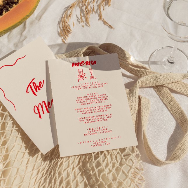 Menu Main rouge moderne tiré Vintage Mariage irky (Créateur téléchargé)