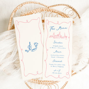 Menu Main Whimsical Tirée Bleu & Mariage Rose