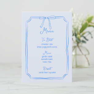 Menu Main Whimsical Tirée Bow Girly Coquette Bleu