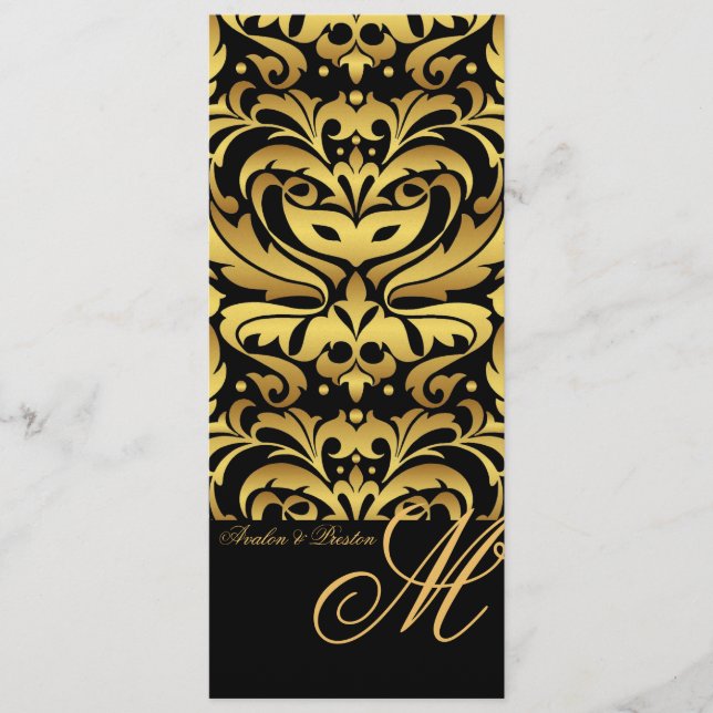 Menu majestueux de mariage damassé de monogramme (Devant)