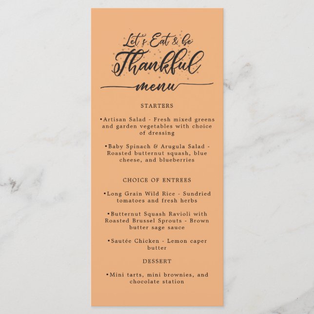 Menu Mangeons et soyons heureux Orange Thanksgiving (Devant)