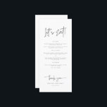 Menu Mangeons la calligraphie lunaire Mariage moderne<br><div class="desc">Où Dreams Meet Elegance Élevez votre journée spéciale avec notre ensemble enchanteur de papeterie, méticuleusement conçu pour insuffler à votre mariage de fantaisie et de grâce. Des invitations délicates aux cartes de lieux exquises, cette collection est une symphonie de calligraphie complexe et de design intemporel. Créez une célébration qui vous...</div>