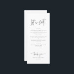 Menu Mangeons la calligraphie lunaire Mariage moderne<br><div class="desc">Où Dreams Meet Elegance Élevez votre journée spéciale avec notre ensemble enchanteur de papeterie, méticuleusement conçu pour insuffler à votre mariage de fantaisie et de grâce. Des invitations délicates aux cartes de lieux exquises, cette collection est une symphonie de calligraphie complexe et de design intemporel. Créez une célébration qui vous...</div>