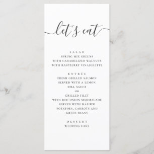 Menu Mangeons. Mariage de script simple en noir et blan