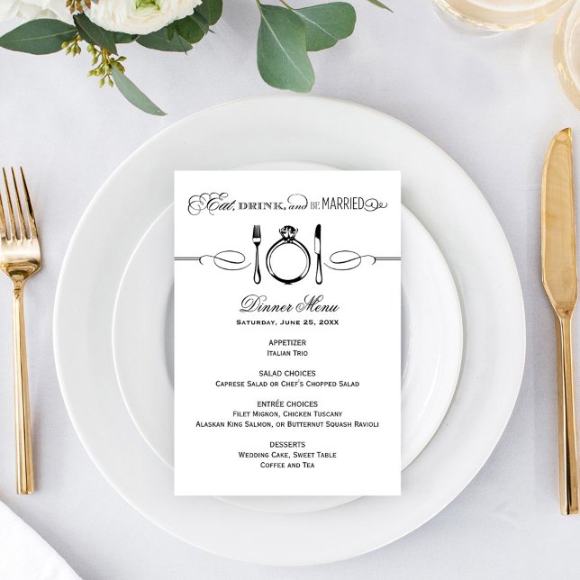 Menu Manger, boire et être marié dîner de mariage noir (Créateur téléchargé)