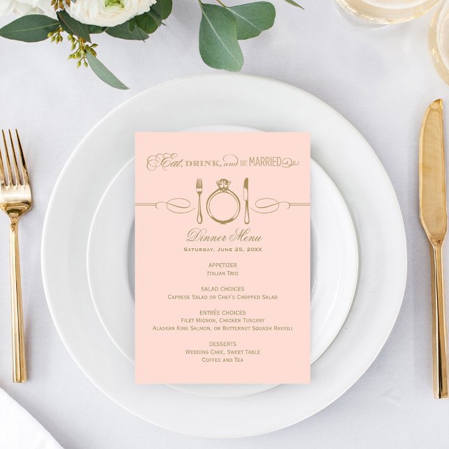 Menu Manger Boire et Être Mariés Blush Or Mariage Dîner (Créateur téléchargé)