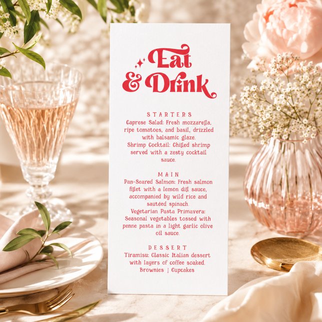 Menu Manger & Boire Mariage rétro rouge et blanc (Créateur téléchargé)