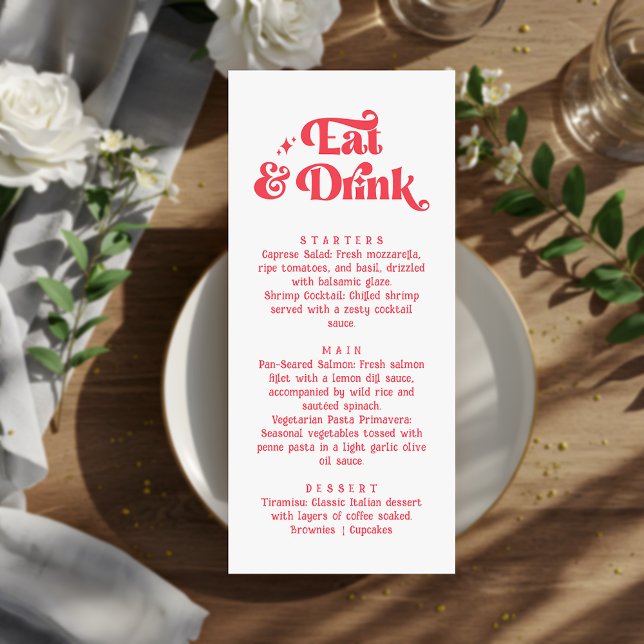 Menu Manger et boire Retro Rouge et blanc Mariage (Créateur téléchargé)