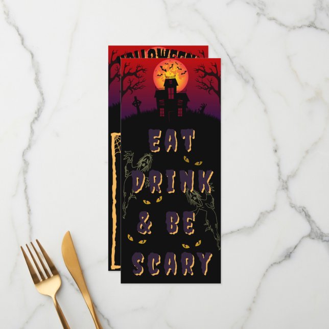 Menu Mangez, buvez et soyez effrayant Halloween (Devant/Arrière en situation)