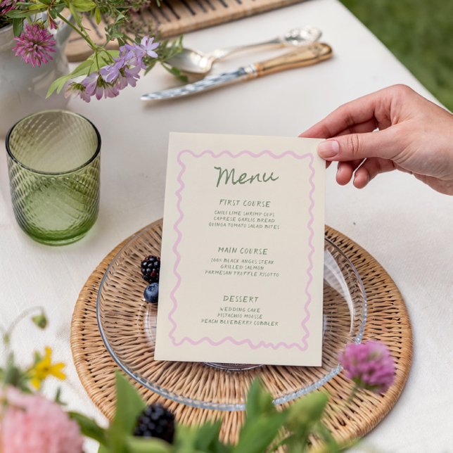 Menu manuscrit fantaisiste au sauge rose (Créateur téléchargé)