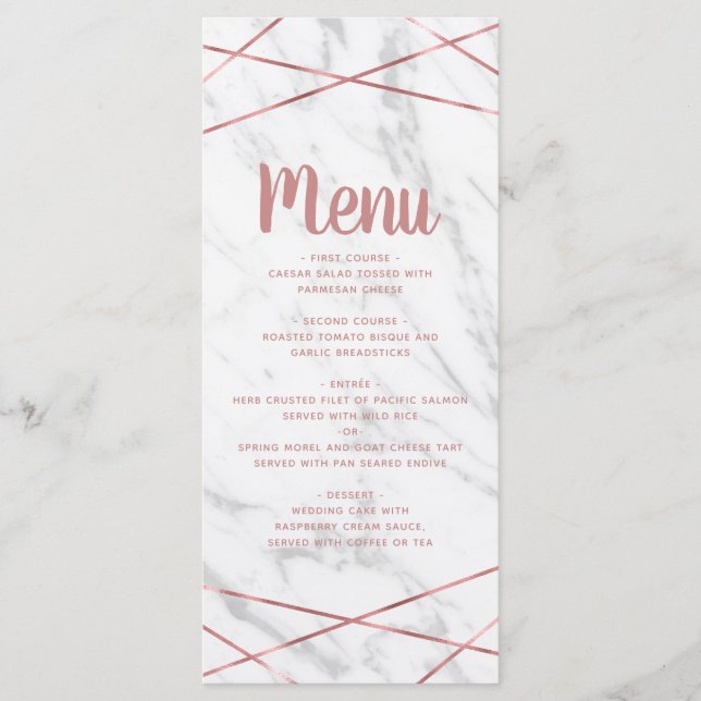 Menu Marbre blanc Rose ligne or Mariage géométrique men (Devant)
