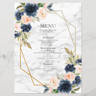 Menu Marbre bleu bleu marine Mariage géométrique floral