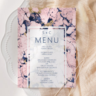 Menu Marbre moderne Marine Bleu Bleu Mariage or