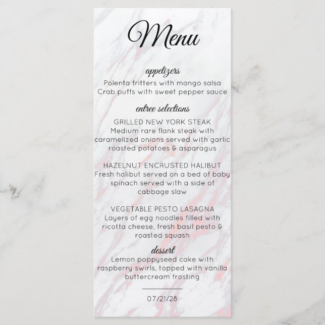 Menu Marbre rose et gris moderne (Devant)