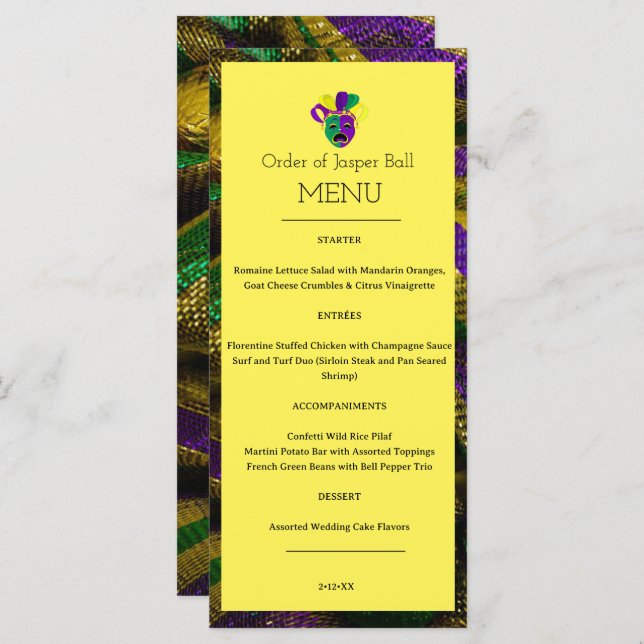 Menu Mardi Gras (Devant / Derrière)