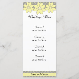 Menu mariage 1 Floral jaune et gris