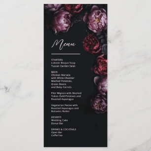 Menu Mariage 3D aux pivoines violettes et rouge foncé