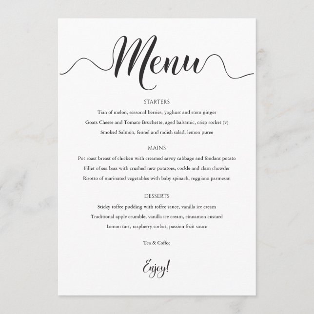 Menu Mariage 5x7 noir et blanc (Devant)