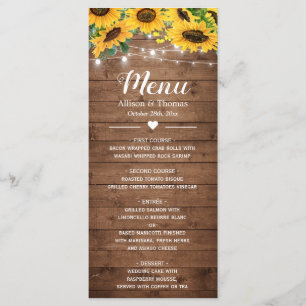 Menu Mariage à cordes de tournesols rustiques